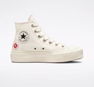 Tenisi Inalti Converse Chuck Taylor All Star Lift Platforma Floral Embroidery Negrii Roz | CV-017ZIT