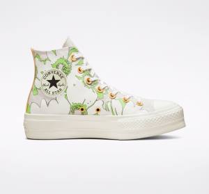 Tenisi Inalti Converse Chuck Taylor All Star Lift Platforma Crafted Florals Maro Verzi Deschis | CV-109SEZ