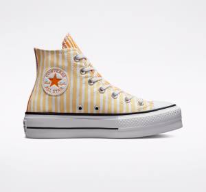 Tenisi Inalti Converse Chuck Taylor All Star Lift Platforma Stripes Albi Mango Galbeni Inchis | CV-132JAZ