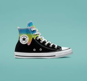 Tenisi Inalti Converse Chuck Taylor All Star Glitter Drip Negrii Bej Albi | CV-654JFQ