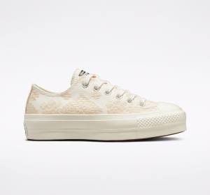 Tenisi Low Top Converse Chuck Taylor All Star Lift Platforma Tonal Embroidery Albi | CV-531ZIY