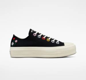 Tenisi Low Top Converse Chuck Taylor All Star Lift Platforma Floral Embroidery Negrii Colorati | CV-619XVC