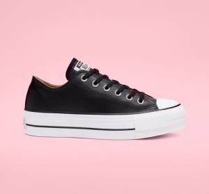 Tenisi Low Top Converse Chuck Taylor All Star Lift Platforma Piele Negrii Albi | CV-749RHS