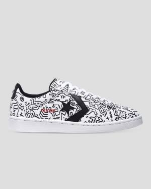 Tenisi Low Top Converse Keith Haring Pro Piele Albi Negrii Rosii | CV-651NJH