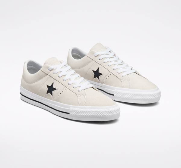 Bascheți Converse CONS One Star Pro Piele Intoarsa Albi Negrii | CV-256GIV