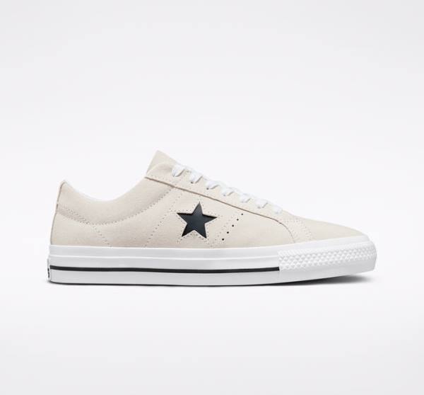 Bascheți Converse CONS One Star Pro Piele Intoarsa Albi Negrii | CV-256GIV