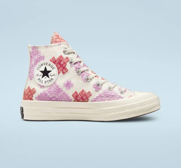 Tenisi Inalti Converse Chuck 70 Bright Embroidery Roz Rosii | CV-104CFX