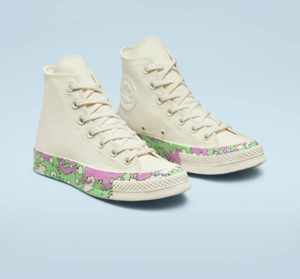 Tenisi Inalti Converse Chuck 70 Crafted Florals Roz Verzi Deschis | CV-052DEN