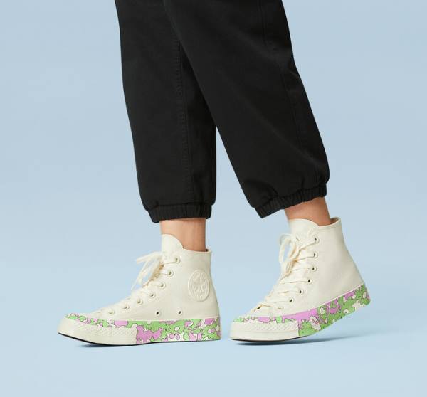 Tenisi Inalti Converse Chuck 70 Crafted Florals Roz Verzi Deschis | CV-052DEN