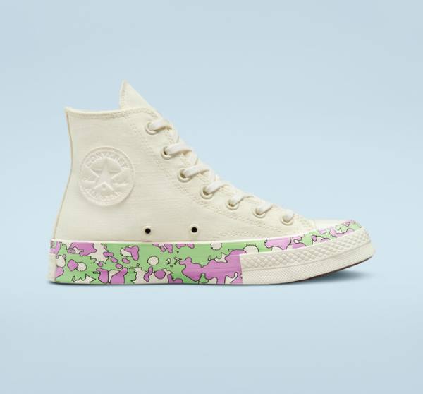 Tenisi Inalti Converse Chuck 70 Crafted Florals Roz Verzi Deschis | CV-052DEN