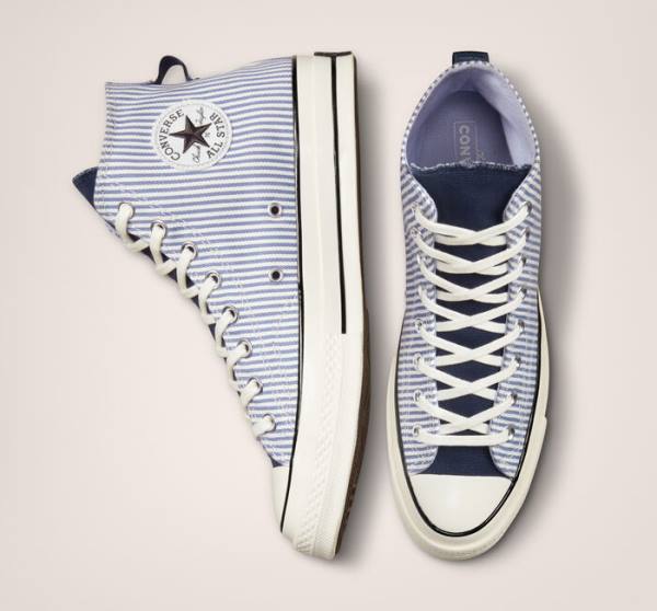 Tenisi Inalti Converse Chuck 70 Crafted Stripe Indigo Negrii | CV-074YXC