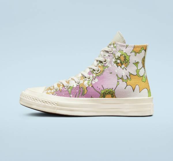 Tenisi Inalti Converse Chuck 70 Crafted Florals Roz Masline Verzi | CV-317UEZ