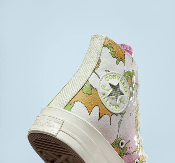 Tenisi Inalti Converse Chuck 70 Crafted Florals Roz Masline Verzi | CV-317UEZ