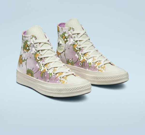 Tenisi Inalti Converse Chuck 70 Crafted Florals Roz Masline Verzi | CV-317UEZ