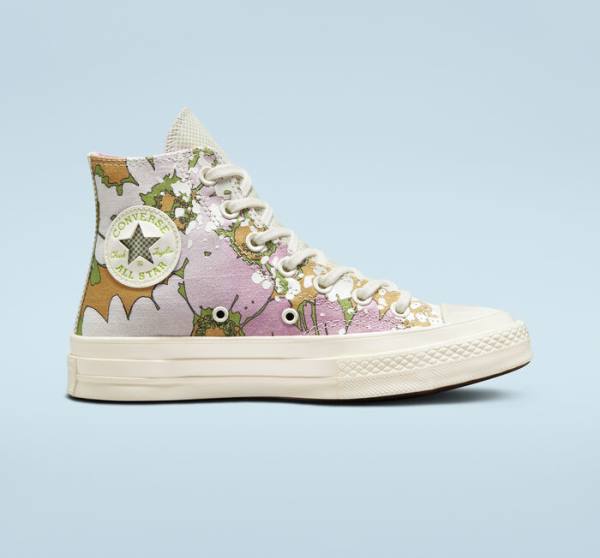 Tenisi Inalti Converse Chuck 70 Crafted Florals Roz Masline Verzi | CV-317UEZ