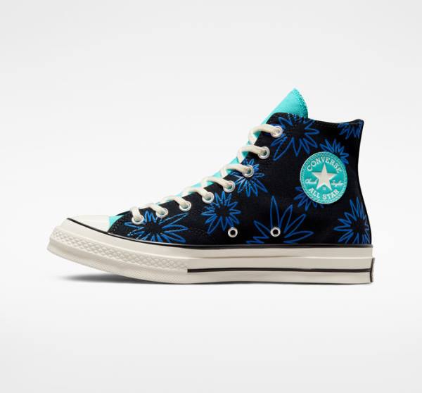 Tenisi Inalti Converse Chuck 70 Sunny Floral Negrii Turcoaz Albastru Regal | CV-206TFR