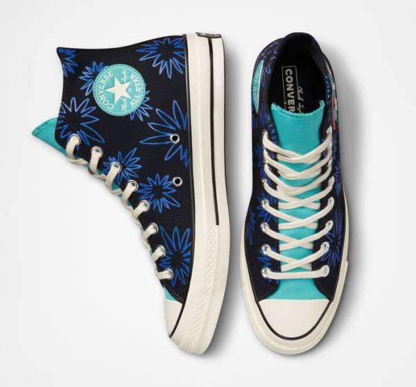 Tenisi Inalti Converse Chuck 70 Sunny Floral Negrii Turcoaz Albastru Regal | CV-206TFR