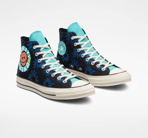 Tenisi Inalti Converse Chuck 70 Sunny Floral Negrii Turcoaz Albastru Regal | CV-206TFR