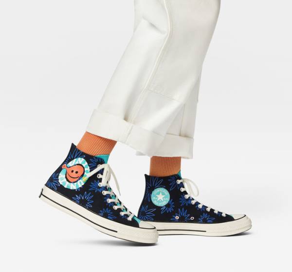 Tenisi Inalti Converse Chuck 70 Sunny Floral Negrii Turcoaz Albastru Regal | CV-206TFR