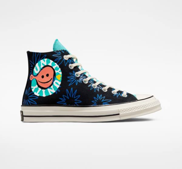 Tenisi Inalti Converse Chuck 70 Sunny Floral Negrii Turcoaz Albastru Regal | CV-206TFR