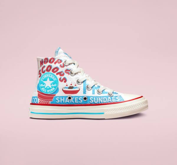 Tenisi Inalti Converse Chuck 70 Sweet Scoops Albi Albastri Rosii | CV-498HVP