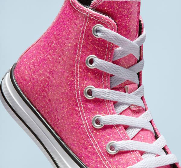 Tenisi Inalti Converse Chuck Taylor All Star Iarnă Glitter Roz Negrii Albi | CV-083HXQ