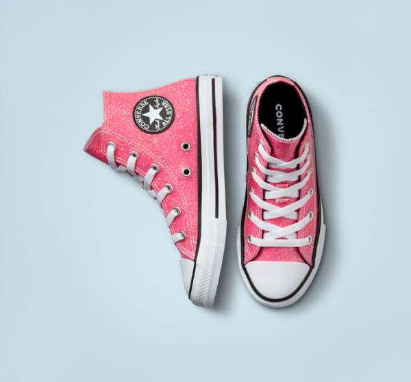 Tenisi Inalti Converse Chuck Taylor All Star Iarnă Glitter Roz Negrii Albi | CV-083HXQ