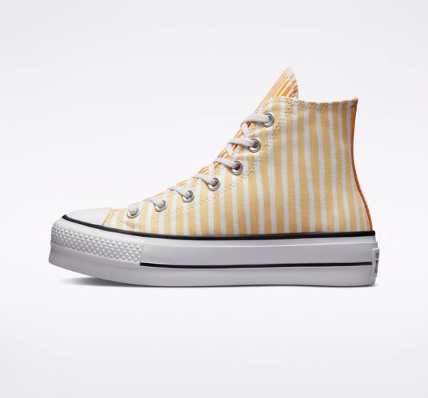 Tenisi Inalti Converse Chuck Taylor All Star Lift Platforma Stripes Albi Mango Galbeni Inchis | CV-132JAZ