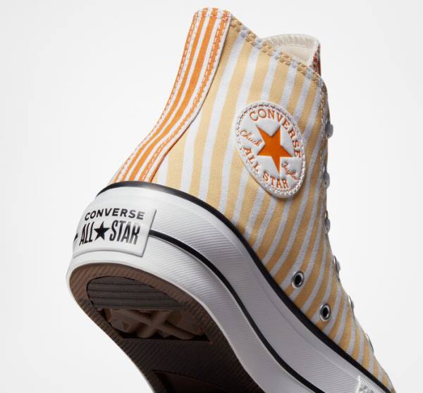 Tenisi Inalti Converse Chuck Taylor All Star Lift Platforma Stripes Albi Mango Galbeni Inchis | CV-132JAZ