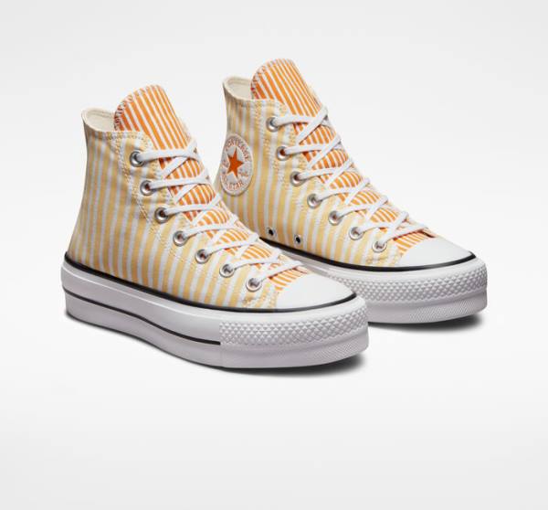 Tenisi Inalti Converse Chuck Taylor All Star Lift Platforma Stripes Albi Mango Galbeni Inchis | CV-132JAZ