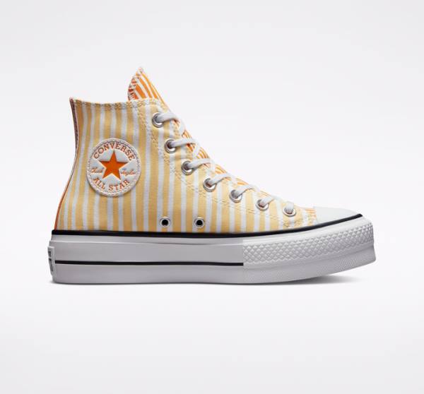 Tenisi Inalti Converse Chuck Taylor All Star Lift Platforma Stripes Albi Mango Galbeni Inchis | CV-132JAZ