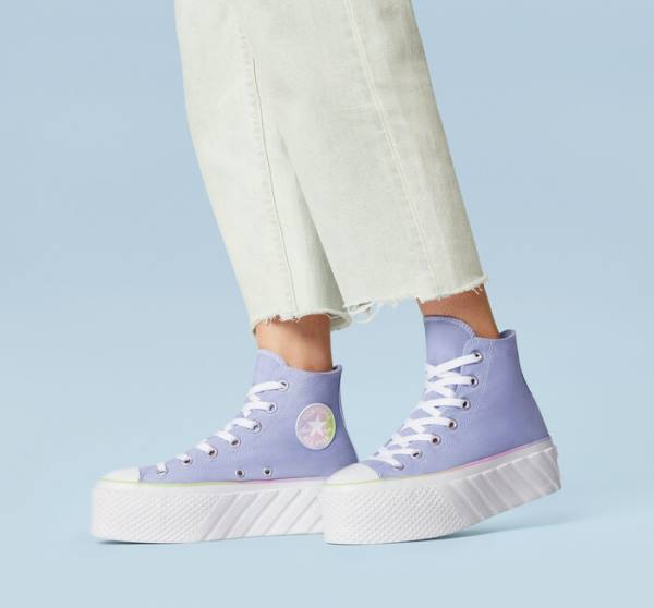 Tenisi Inalti Converse Chuck Taylor All Star 2X Lift Platforma Pastel Gradient Albastri Albi | CV-231FOJ