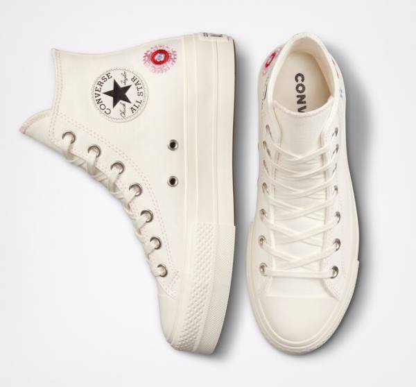 Tenisi Inalti Converse Chuck Taylor All Star Lift Platforma Floral Embroidery Negrii Roz | CV-240ADE