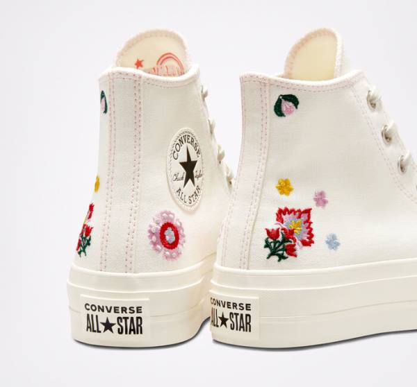 Tenisi Inalti Converse Chuck Taylor All Star Lift Platforma Floral Embroidery Negrii Roz | CV-240ADE