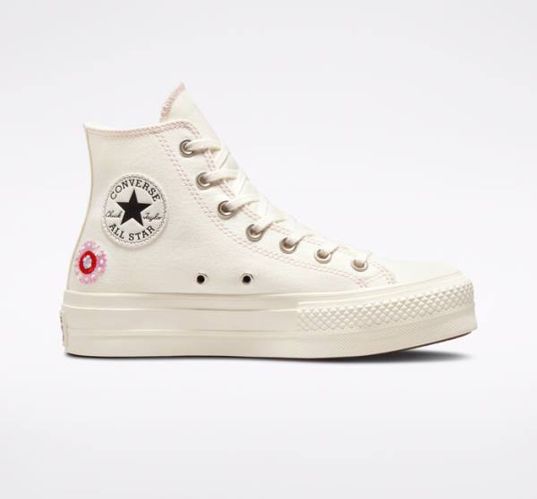 Tenisi Inalti Converse Chuck Taylor All Star Lift Platforma Floral Embroidery Negrii Roz | CV-240ADE