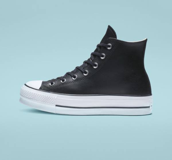 Tenisi Inalti Converse Chuck Taylor All Star Platforma Clean Piele Negrii Albi | CV-347MUN