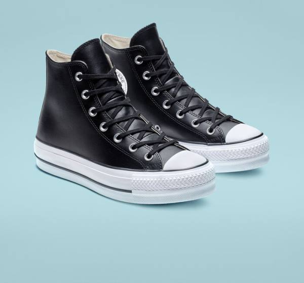 Tenisi Inalti Converse Chuck Taylor All Star Platforma Clean Piele Negrii Albi | CV-347MUN