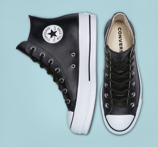 Tenisi Inalti Converse Chuck Taylor All Star Platforma Clean Piele Negrii Albi | CV-347MUN