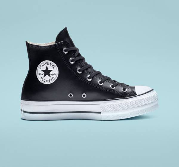 Tenisi Inalti Converse Chuck Taylor All Star Platforma Clean Piele Negrii Albi | CV-347MUN