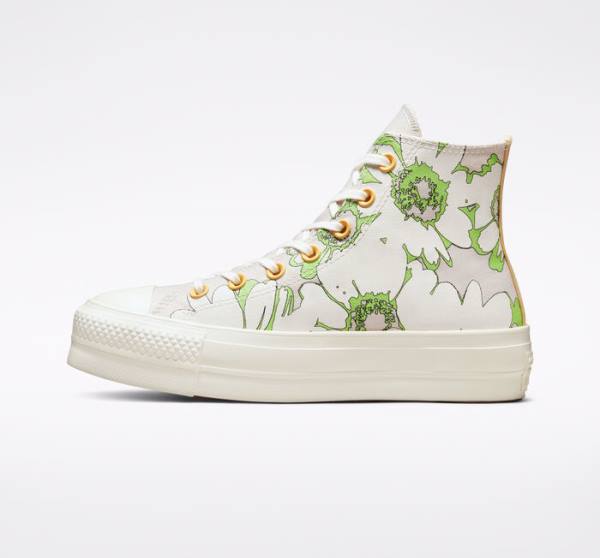 Tenisi Inalti Converse Chuck Taylor All Star Lift Platforma Crafted Florals Maro Verzi Deschis | CV-398BAQ