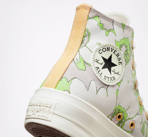 Tenisi Inalti Converse Chuck Taylor All Star Lift Platforma Crafted Florals Maro Verzi Deschis | CV-398BAQ