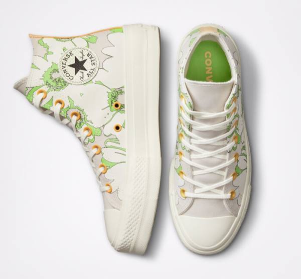 Tenisi Inalti Converse Chuck Taylor All Star Lift Platforma Crafted Florals Maro Verzi Deschis | CV-398BAQ