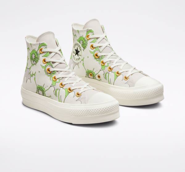 Tenisi Inalti Converse Chuck Taylor All Star Lift Platforma Crafted Florals Maro Verzi Deschis | CV-398BAQ