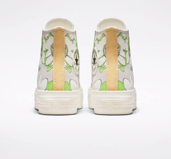 Tenisi Inalti Converse Chuck Taylor All Star Lift Platforma Crafted Florals Maro Verzi Deschis | CV-398BAQ