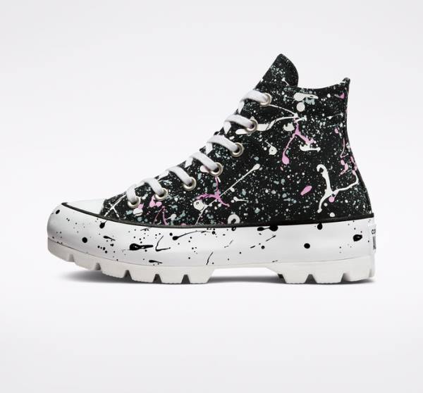 Tenisi Inalti Converse Chuck Taylor All Star Lugged Paint Splatter Negrii Gri Roz | CV-491VNS