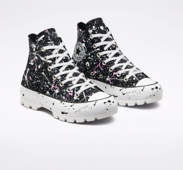 Tenisi Inalti Converse Chuck Taylor All Star Lugged Paint Splatter Negrii Gri Roz | CV-491VNS