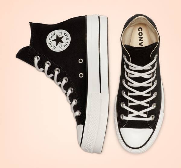 Tenisi Inalti Converse Chuck Taylor All Star Lift Platforma Panza Negrii Albi | CV-589NRU