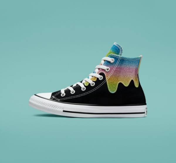 Tenisi Inalti Converse Chuck Taylor All Star Glitter Drip Negrii Bej Albi | CV-654JFQ