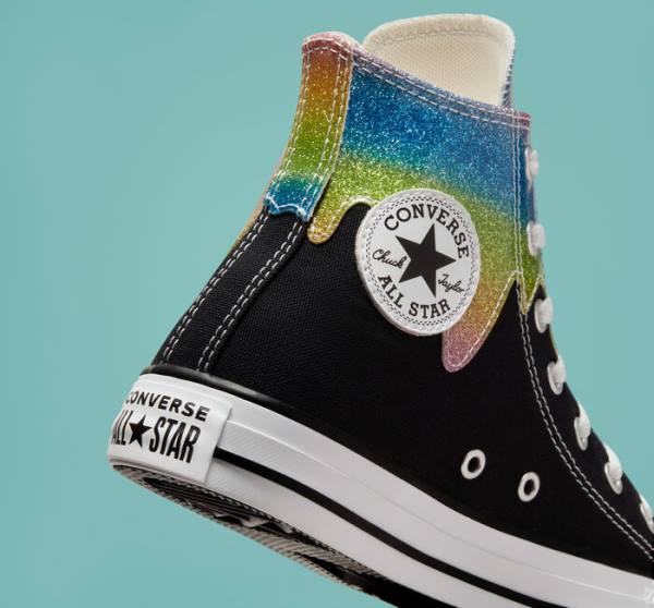 Tenisi Inalti Converse Chuck Taylor All Star Glitter Drip Negrii Bej Albi | CV-654JFQ