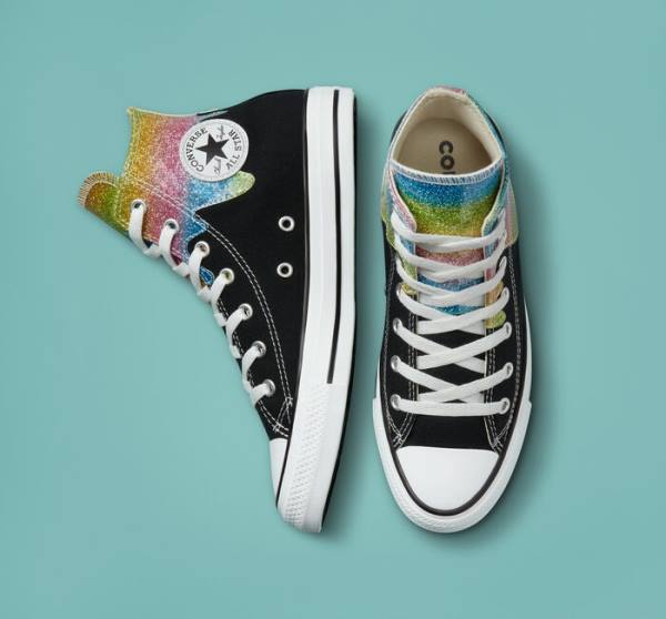 Tenisi Inalti Converse Chuck Taylor All Star Glitter Drip Negrii Bej Albi | CV-654JFQ